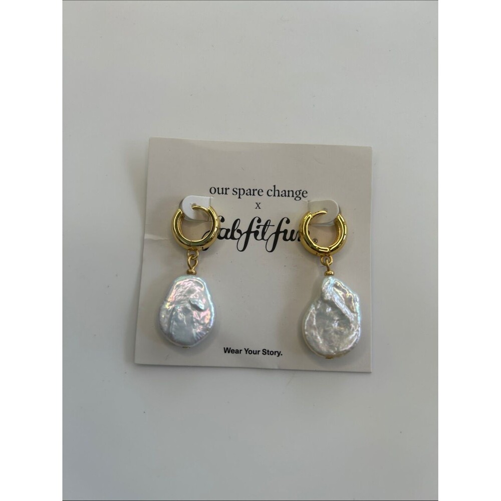 Our Spare Change x FabFitFun Isla Pearl Hoop Earrings NWT
